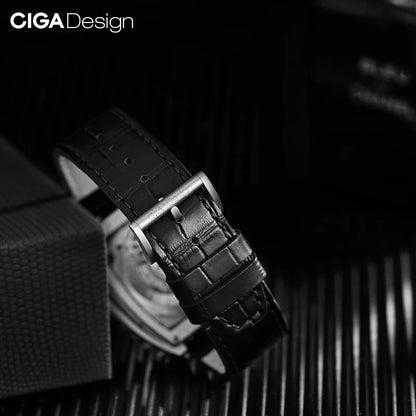 CIGA Design-Correa de reloj Original de 22mm, correa de reloj de cuero genuino de vaca suave negra, pulsera de liberación rápida para hombres y mujeres