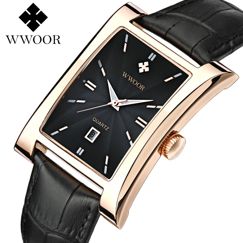 Relojes de cuarzo con fecha de cuero genuino a prueba de agua de la marca Wwoor a la moda, calendario de vestir informal para hombre, reloj de pulsera para hombre, reloj Masculino