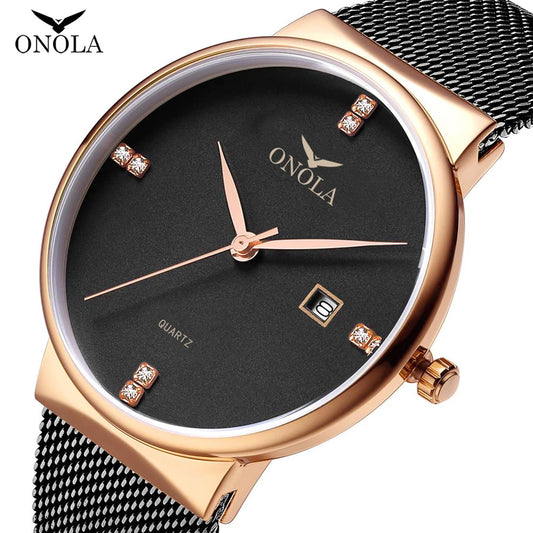 ONOLA, reloj de cuarzo ultrafino Simple para hombre, reloj clásico de lujo con correa de malla de acero inoxidable, reloj informal resistente al agua, reloj Masculino