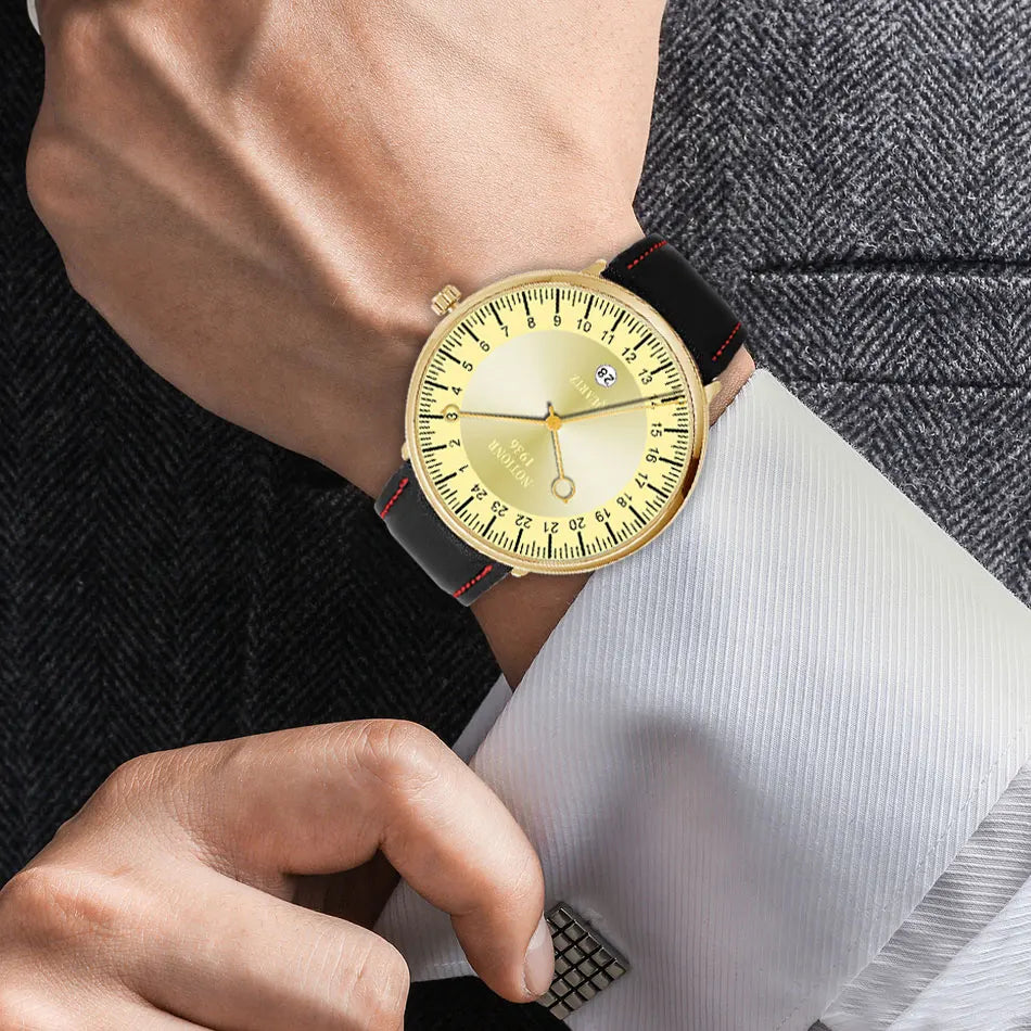 Reloj de pulsera de cuarzo ultrafino con cinturón de cuero para negocios para hombre, reloj de pulsera de acero inoxidable con calendario de lujo a la moda para hombre 2023