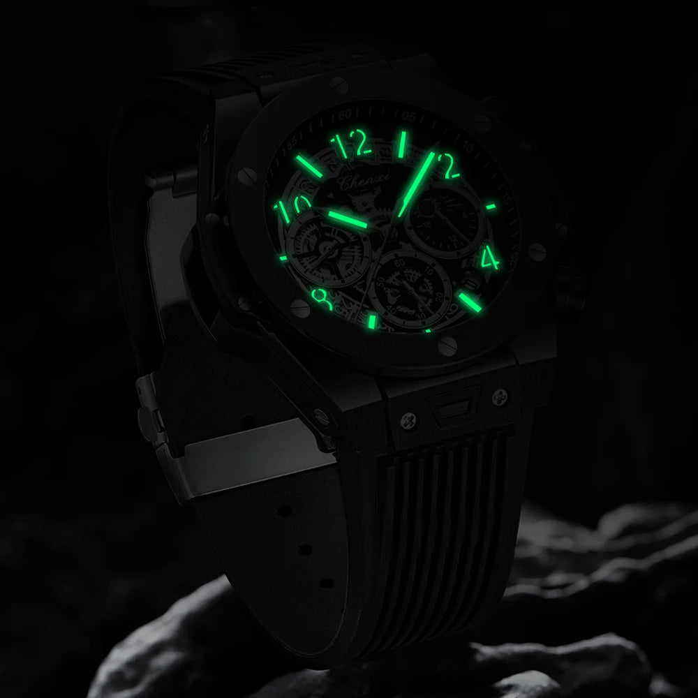 CHENXI 2023 nuevo reloj para hombres correa de PU con cronógrafo marca superior relojes deportivos de cuarzo para hombres reloj de pulsera luminoso impermeable