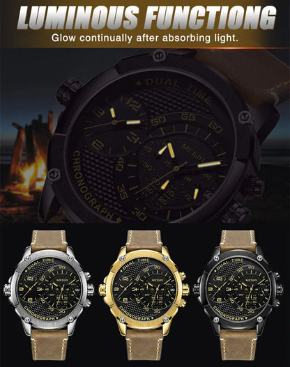 MEGIR Reloj de pulsera deportivo de cuarzo con correa de cuero de lujo con cronógrafo informal para Hombre Reloj de negocios resistente al agua Reloj para Hombre