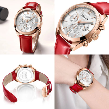 Reloj MEGIR para Mujer, relojes de moda para Mujer, Reloj de pulsera de cuarzo de cuero de lujo para Mujer, Reloj de negocios informal para Mujer, Reloj de vestir