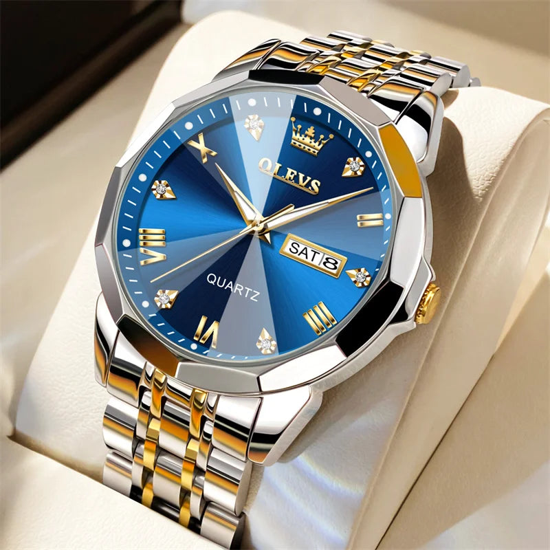 OLEVS Luxury Rhombus Glass Sport Watches for Men Waterproof Luminous Date Wristwatch Man Watch Fashion  Relogio Masculino