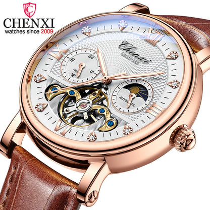 CHENXI Fashion Brand Waterproof Mens Watch Automatic Mechanical Top Luxury Sport Wristwatch Moon Phase Tourbillon Male Clock