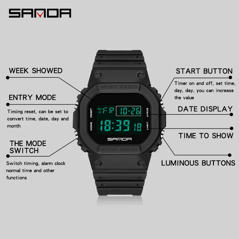 Reloj de pulsera deportivo militar Digital luminoso resistente al agua marca Sanda a la moda Relojes Para Hombre Reloj Masculino Relojes Para Hombre