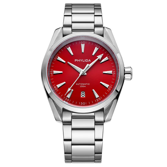 PHYLIDA New Red Dial Aqua 150m Automatic Watch Sapphire Crystal NH35A Wristwatch 100WR Diver Watches for Men