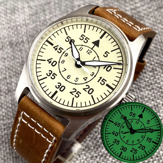 20bar Diver Vintage Pilot Aviator Mechanical Watch Men S NH35 movt Cream White Dial Green Super Lume Retro Gift Clock часы