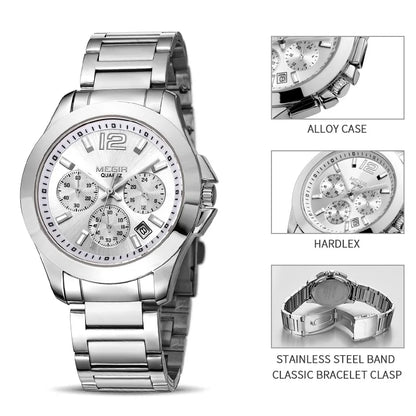 Relojes MEGIR deportivos de marca de lujo para Hombre, Esfera Grande, pulsera de acero inoxidable, Reloj de negocios de cuarzo, Reloj de pulsera luminoso para Hombre