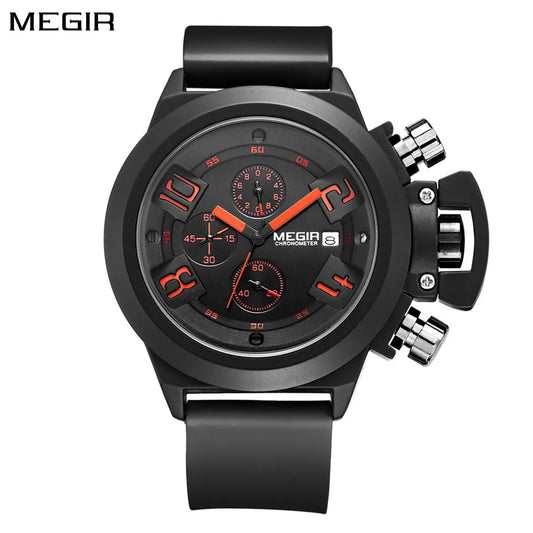 Reloj MEGIR 2002 multifuncional deportivo con cronógrafo, banda de silicona, reloj de lujo para hombre, reloj de pulsera de cuarzo con calendario resistente al agua, reloj para hombre