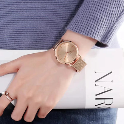 Reloj HANNAH MARTIN para Mujer, Reloj con movimiento de cuarzo japonés con esfera de lujo de oro rosa, Reloj con correa de acero inoxidable para Mujer