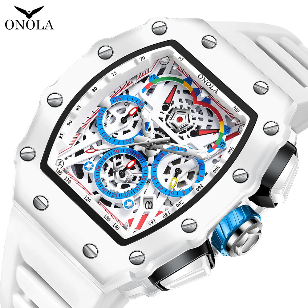 Reloj de Lujo ONOLA Moda Casual Multifuncional Cinta de Silicona Reloj de Cuarzo Impermeable Blanco