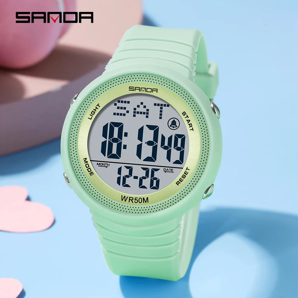 Sanda Big Dial Digital Watch Green Led Electronic Watches Fashion Trend Men Clock Luxury For Women Montre Sport Homme 2022