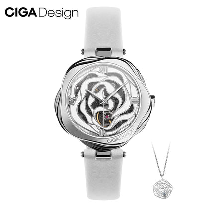 Reloj mecánico CIGA Design Denmark Rose para mujer, movimiento automático/reloj de pulsera de cuarzo japonés, reloj de pulsera de acero inoxidable