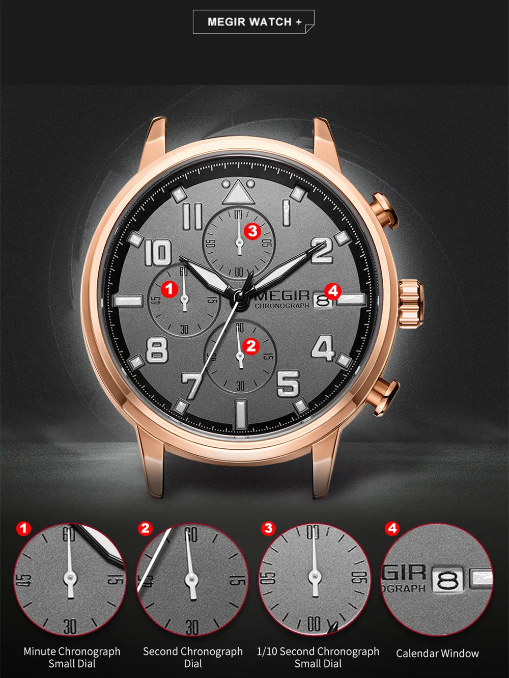 Reloj MEGIR de negocios de marca a la moda, cronógrafo de lujo para hombre, reloj de pulsera de acero inoxidable y cuarzo, relojes militares deportivos resistentes al agua