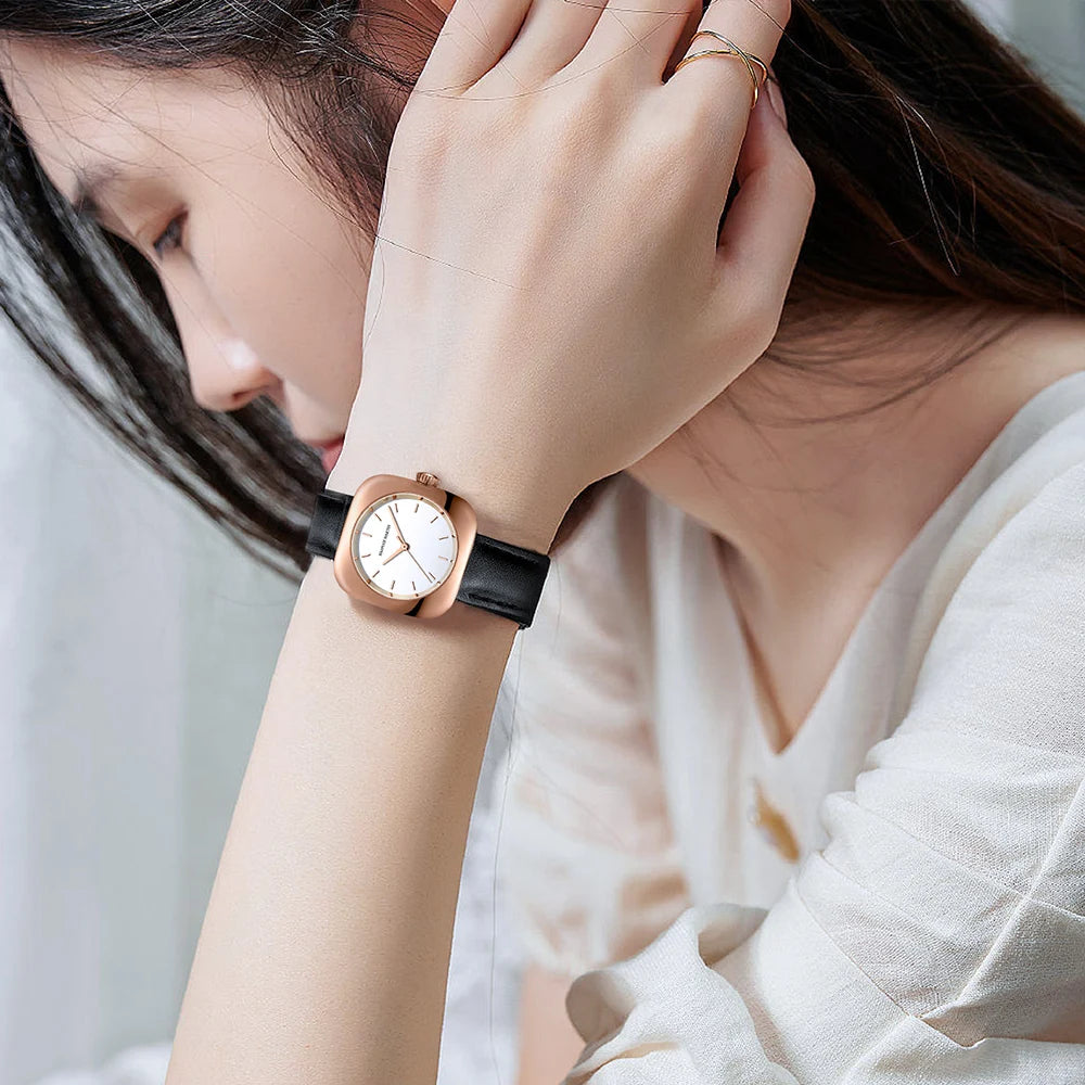 Relojes HANNAH MARTIN para Mujer movimiento japonés nueva tendencia moda esfera cuadrada correa de cuero de cuarzo Reloj de Mujer Reloj de Mujer