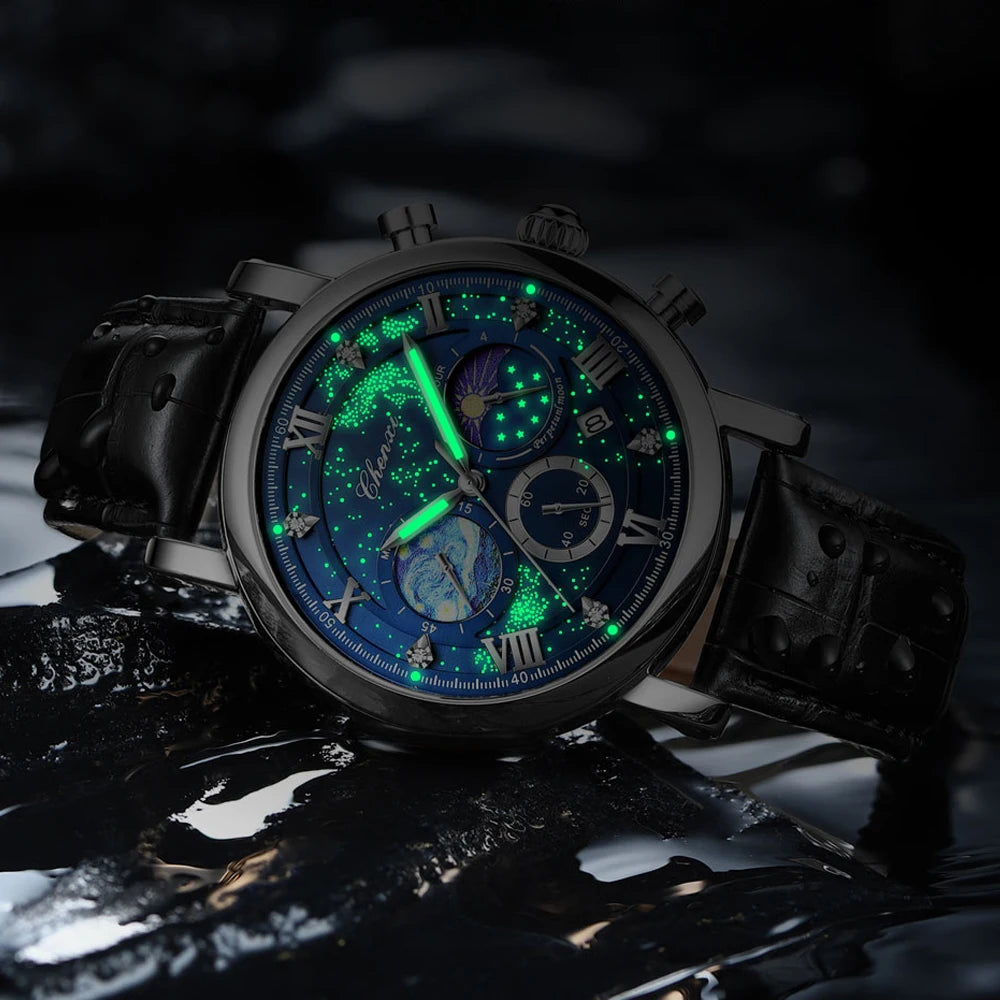 CHENXI, nuevo reloj cronógrafo de lujo para hombre, correa de cuero, relojes de pulsera deportivos, calendario, relojes con puntero luminoso resistente al agua para hombre