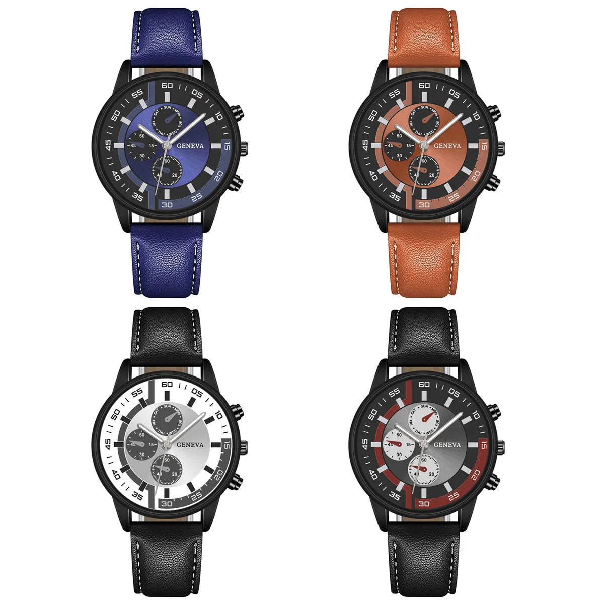 Reloj de marca de lujo para hombre, relojes de cuarzo de negocios para hombre, relojes de pulsera con correa de cuero con esfera redonda grande, Reloj de regalo para Hombre