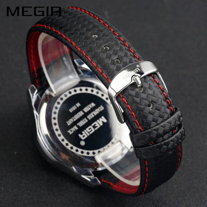 Megir Top Brand Sport Mens Watches Luxury Quartz Men Watch Fashion Casual Black Pu Strap Clock Big Dial Erkek Saat 1010