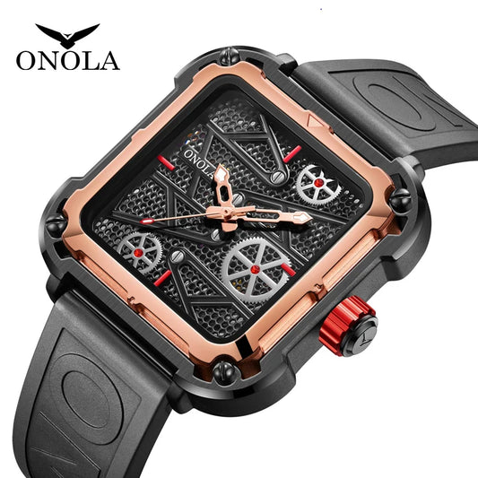 Reloj de lujo para hombre ONOLA Fahion, relojes completamente automáticos huecos, reloj de pulsera resistente al agua con cinta de silicona para hombre