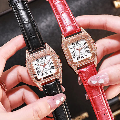 Reloj cuadrado de lujo para mujer, elegante reloj de pulsera de cuarzo con diamantes para mujer, reloj de pulsera informal de negocios, regalo para mujer