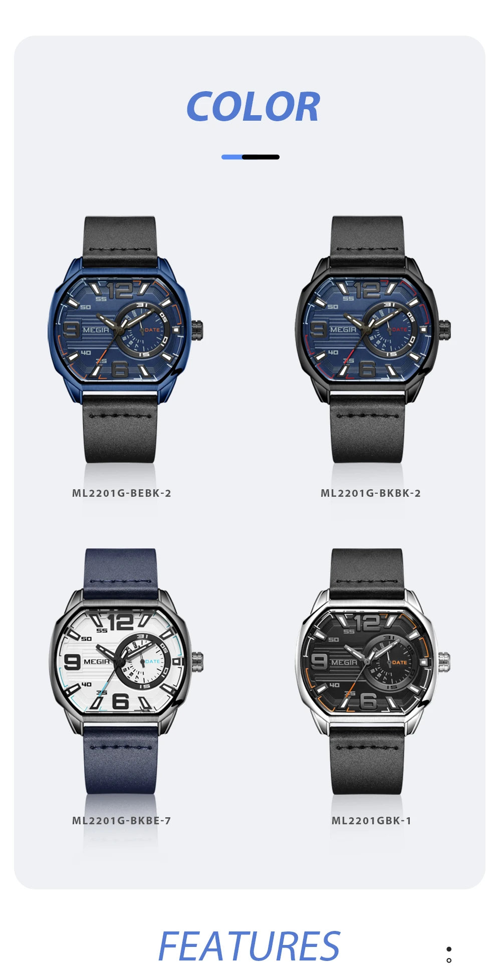 MEGIR Relogios Masculino moda relojes deportivos para hombre reloj de pulsera de cuarzo de cuero de lujo reloj de pulsera informal para hombre reloj Montre Homme