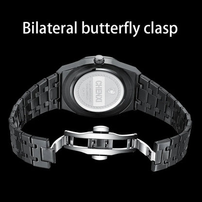 Chronograph Men Watches Stainless Steel Silver Waterproof Watch For Male Multi Function Calendar Brand Chenxi Business Clock