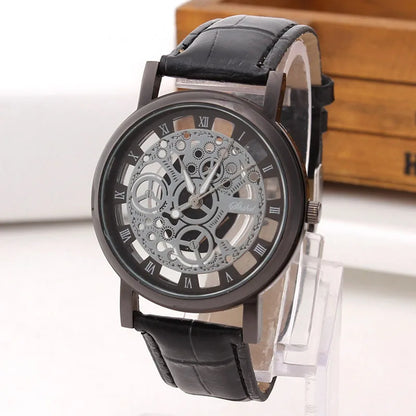 Reloj Hombre Fashion Imitation Mechanical Watches Men Skeleton Watches Leather Band Quartz Wristwatches Men Cheap Price