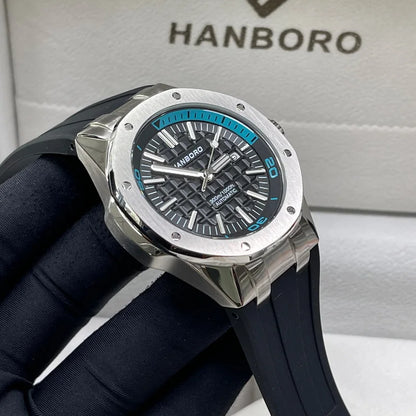 HANBORO, reloj de lujo para hombre, relojes automáticos de piloto, reloj de pulsera mecánico de moda, correa de goma de zafiro luminosa resistente al agua