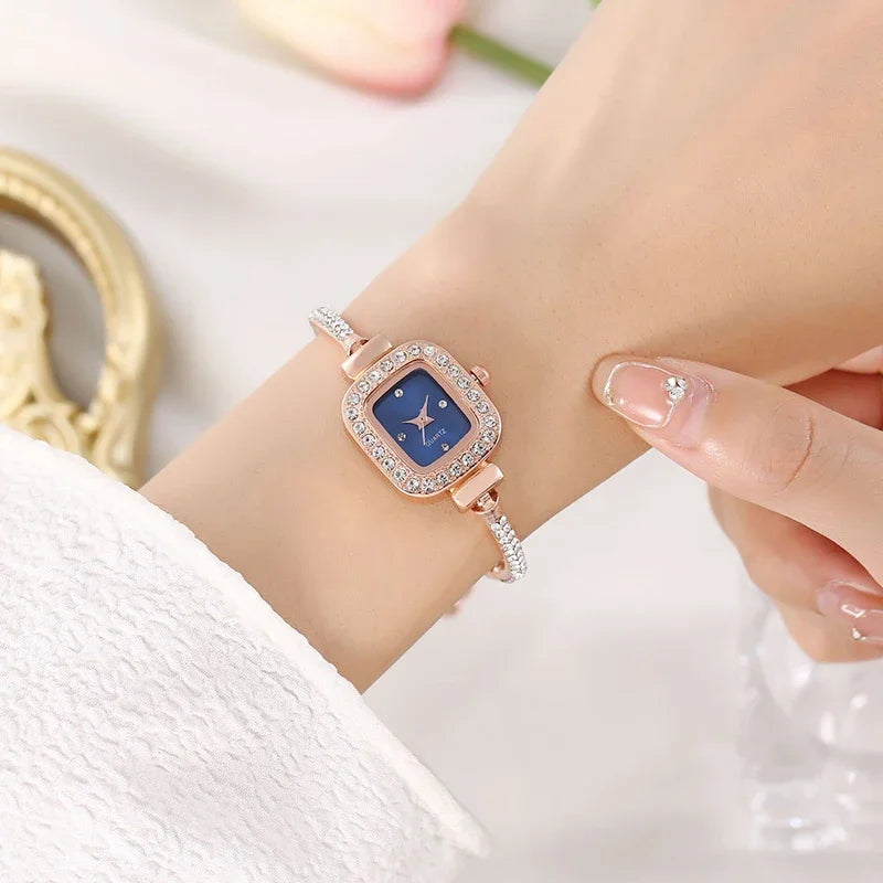 Reloj de pulsera de acero ajustable para Mujer, Reloj de cuarzo de lujo a la moda con esfera cuadrada pequeña, Reloj de pulsera Popular ins, Reloj elegante para Mujer