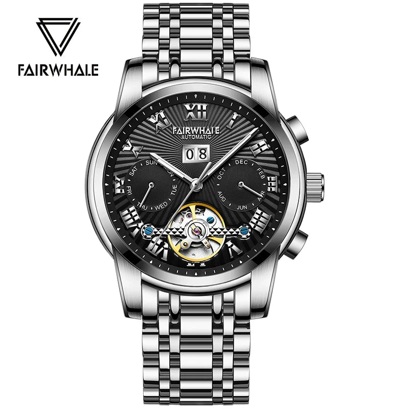 Mark Fairwhale Men Automatic Watch 42mm Luxury Watches Mechanical Wristwatch Waterproof Luminous Skeleton Month Week Date