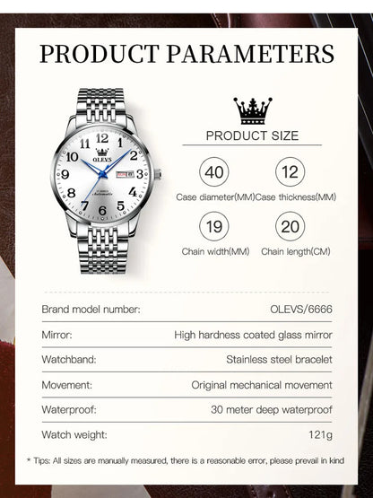 OLEVS Luxury Brand Automatic Mechanical Watch Men Famous Clock Stainless Steel Watches Business Fashion Casual Dress Wrist Watch