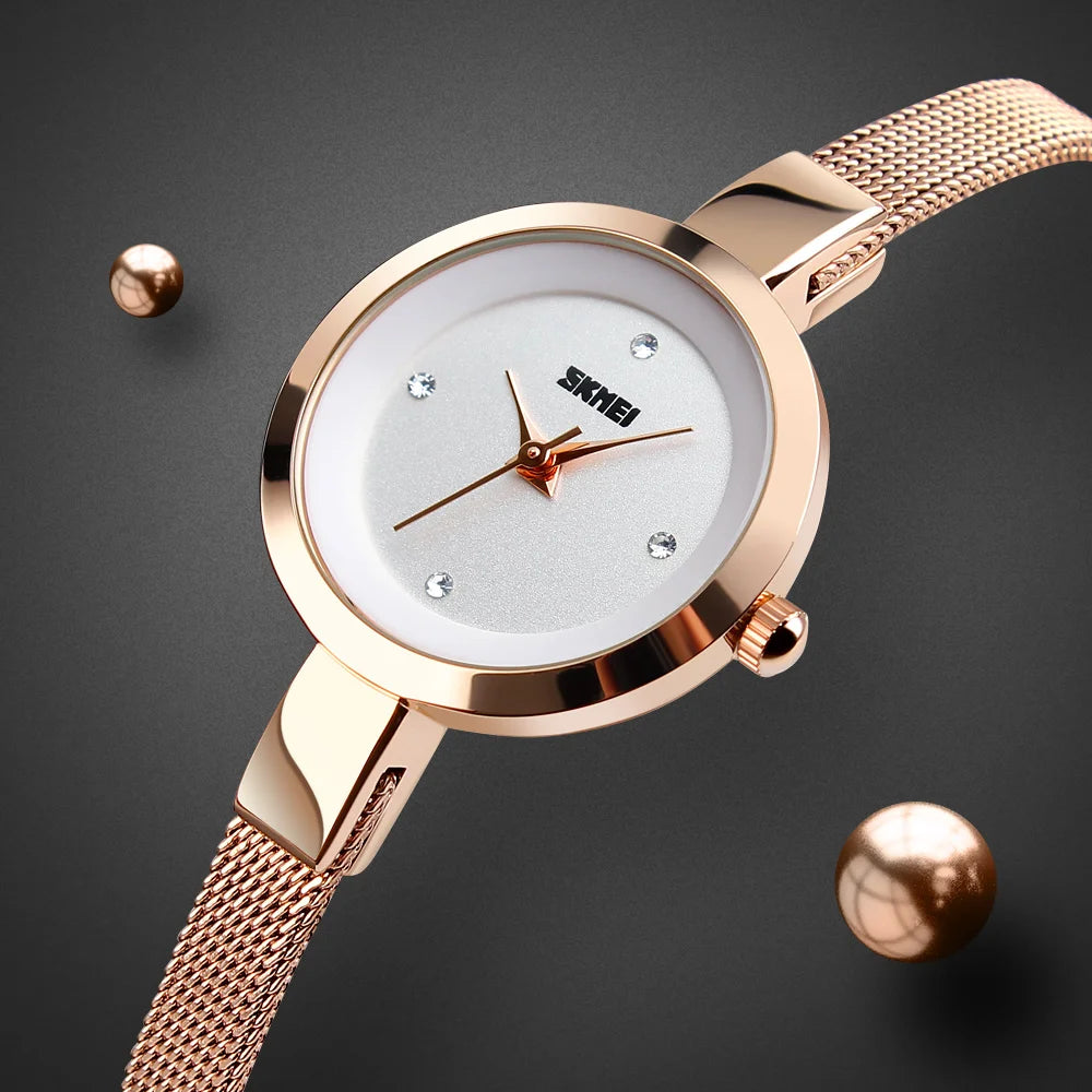 SKMEI Classic Women‘s Quartz Watches Luxury Ultra-Thin Stainless Steel Waterproof Clock Ladies Creative Dial Bracelet Wristwatch