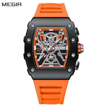 Relojes MEGIR con correa de silicona a la moda para hombre, reloj de pulsera deportivo con manecillas luminosas y esfera grande, reloj de pulsera de cuarzo con fecha, cronógrafo, Montre Homme