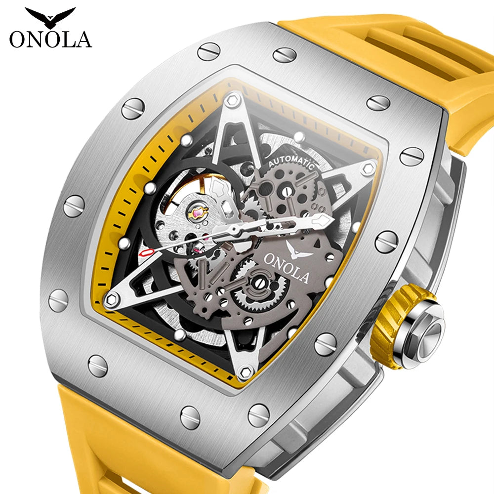 Relojes de lujo para hombre ONOLA, reloj impermeable con cinta mecánica totalmente automática y hueca a la moda para hombre, reloj para hombre