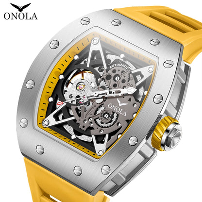 Relojes de lujo para hombre ONOLA, reloj impermeable con cinta mecánica totalmente automática y hueca a la moda para hombre, reloj para hombre