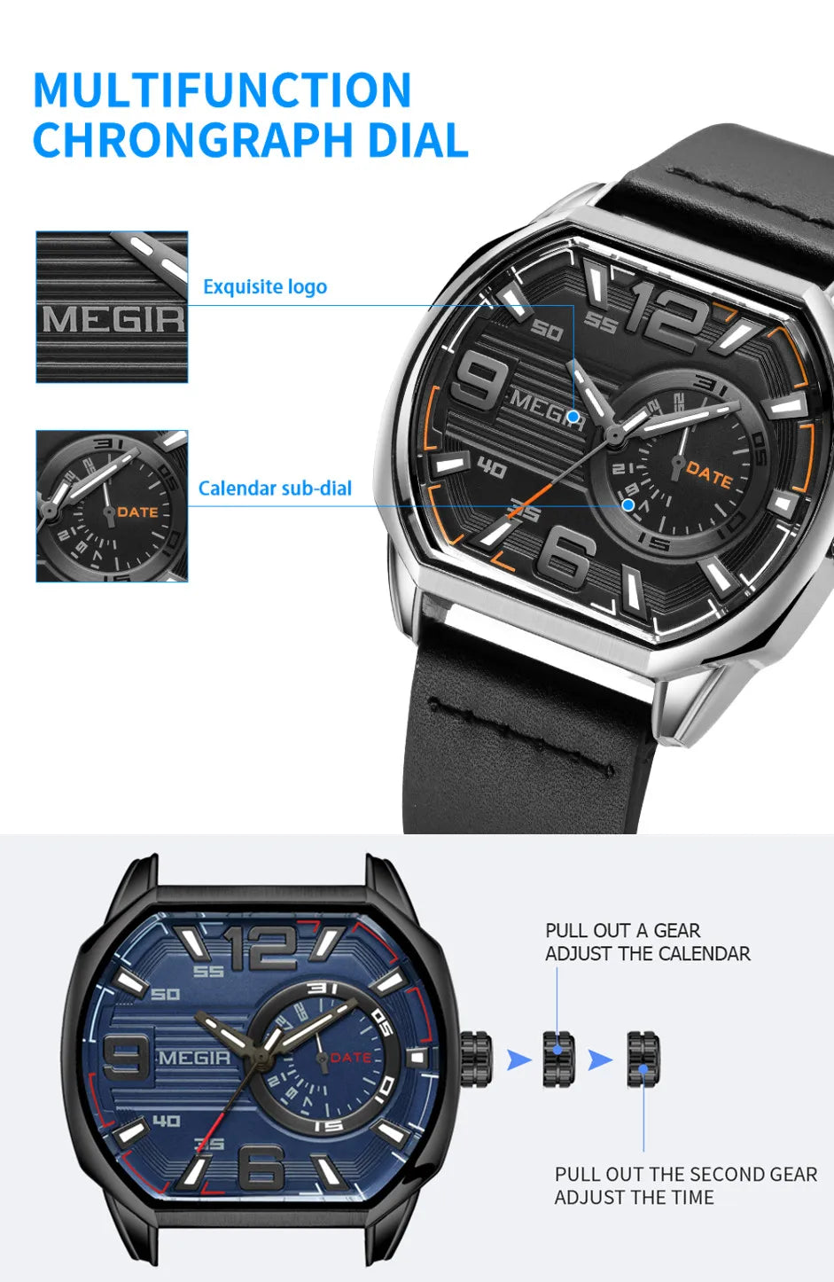 MEGIR Relogios Masculino moda relojes deportivos para hombre reloj de pulsera de cuarzo de cuero de lujo reloj de pulsera informal para hombre reloj Montre Homme