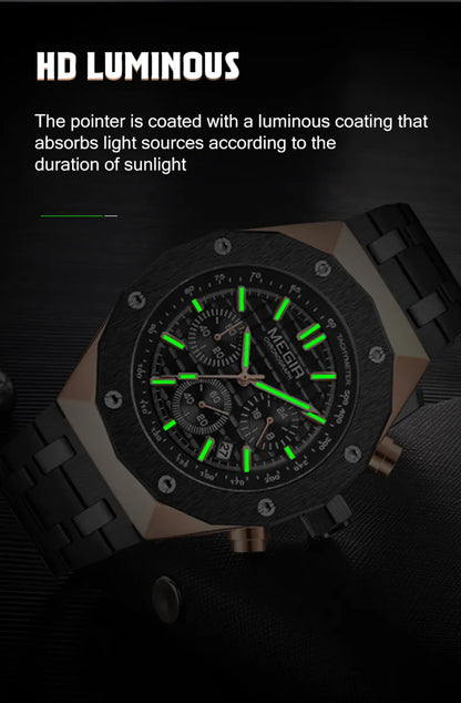 Relojes MEGIR de cuarzo de marca a la moda para Hombre, Reloj de pulsera deportivo con manecillas luminosas, pulsera de acero inoxidable, cronógrafo Masculino, Reloj para Hombre