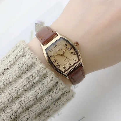 Watch for Women Small Ladies Wristwatches Brown Retro Vintage Leather Bracelet Watch Black Quartz Wristwatches Reloj Mujer