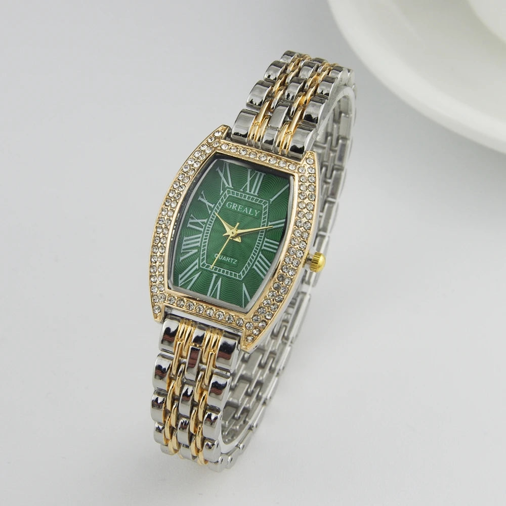 Retro Luxury Casual Tonneau Women's Watches Diamond Quartz Wristwatch Female Ladies Metal Band Watch relogio feminino