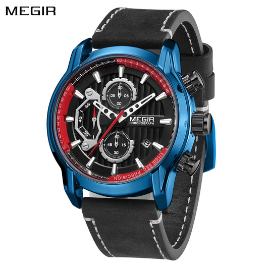 Relojes deportivos MEGIR a la moda para Hombre, Reloj de cuarzo de lujo con cronógrafo, Reloj de pulsera informal de cuero, Reloj militar del ejército, Reloj para Hombre