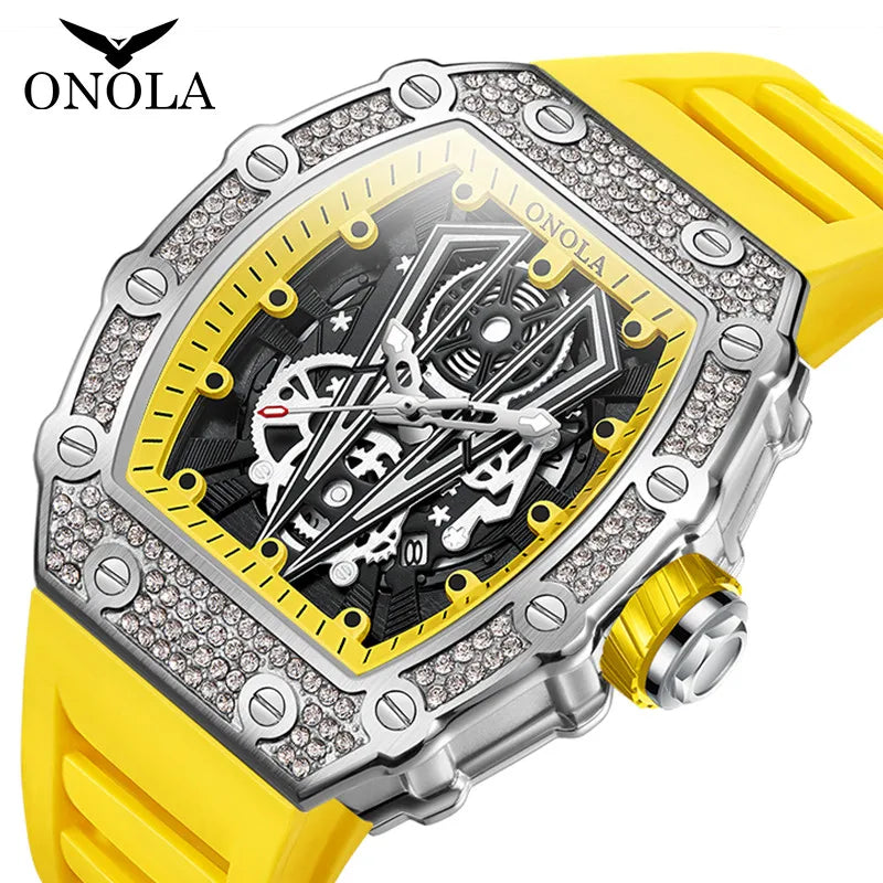 Nuevo reloj de pulsera ONOLA con diamantes a la moda para hombre, relojes de lujo para hombre, reloj de pulsera deportivo de cuarzo resistente al agua para hombre, reloj Masculino