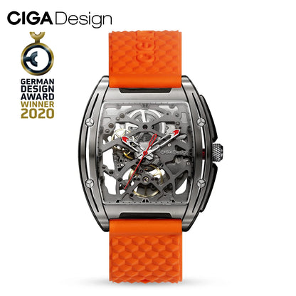 Reloj CIGA Design esqueleto automático de titanio para hombre Serie Z relojes de pulsera mecánicos naranjas cristal de zafiro montre homme Z031