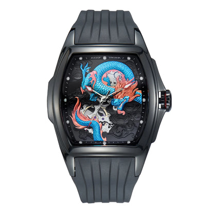 Reloj Automático Reef Tiger para hombre, reloj de pulsera mecánico de lujo, resistente al agua hasta 50M, caja Tonneau, correa de goma de zafiro esqueleto RGA3061