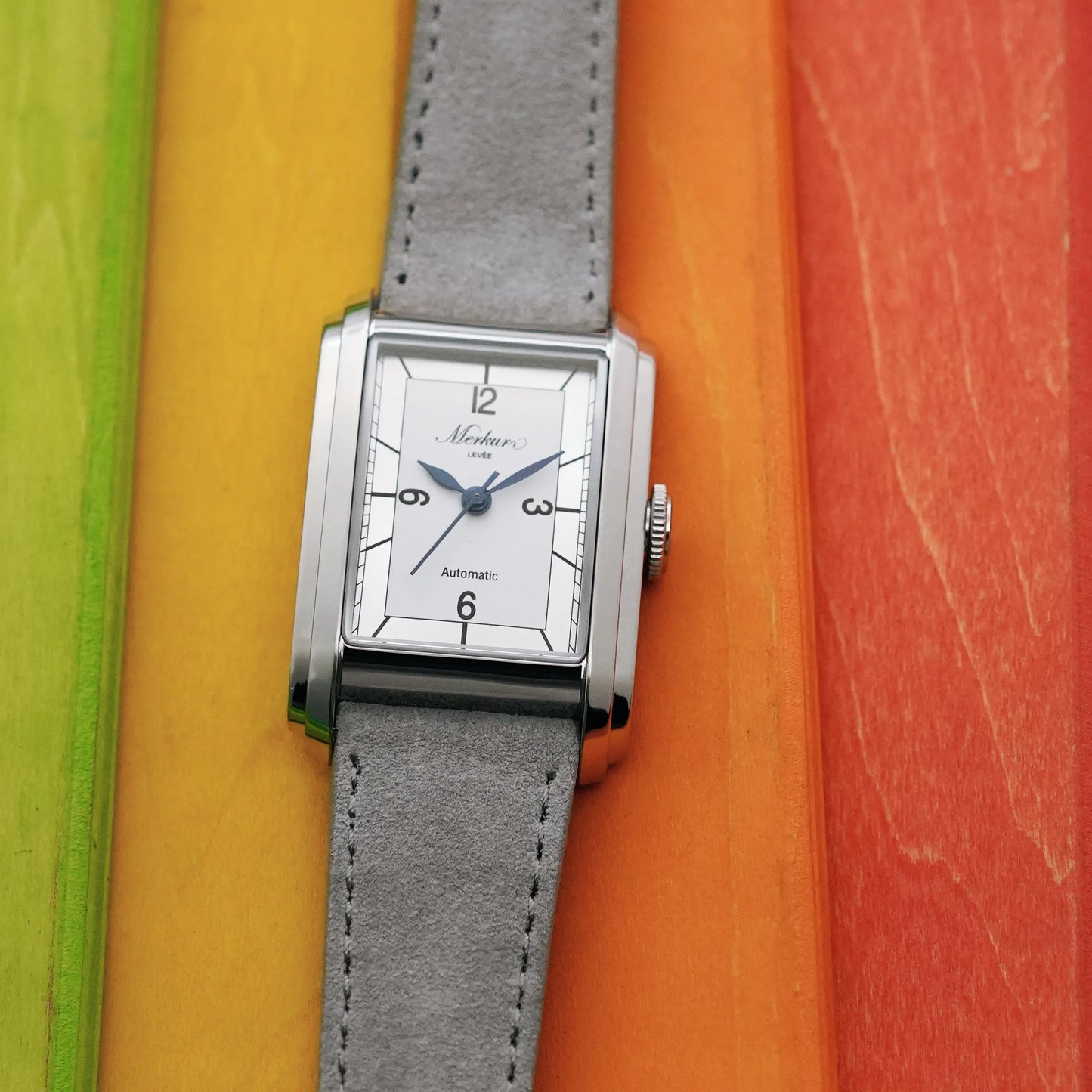 Nuevo reloj informal Retro rectangular MERKUR NH05 para hombre, serie LEVEE de negocios, reloj automático con cordones, reloj blanco de zafiro