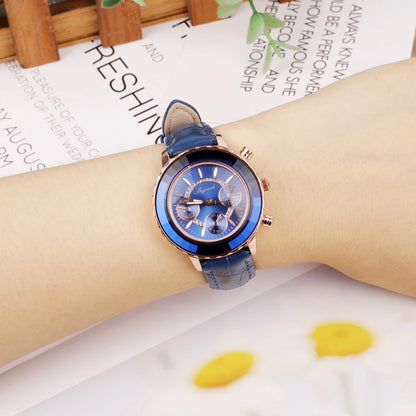 Blue Watch Women Watches Ladies Fashion Genuine Leather Women's Bracelet Watches Brand Wristwatch Female Casual Quartz Clock