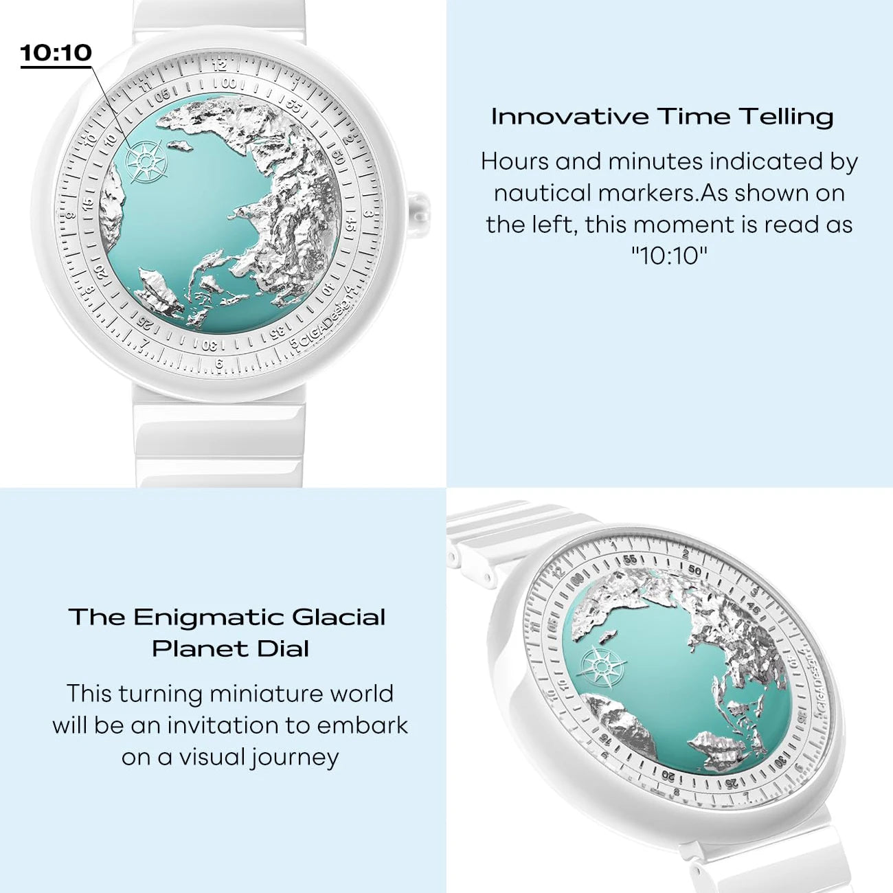 CIGA Design-reloj automático de lujo para mujer, serie U, Planeta Azul, Edad de Hielo, correa de cerámica, relojes mecánicos, reloj exquisito