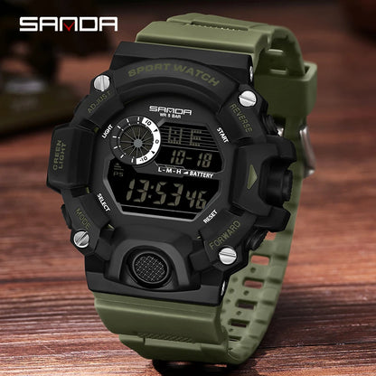 Fashion Sanda Top Brand Men Outdoor Sports  Multifunctional Led Digial Electronic 5atm Waterproof Military Luminous Wrist Watch