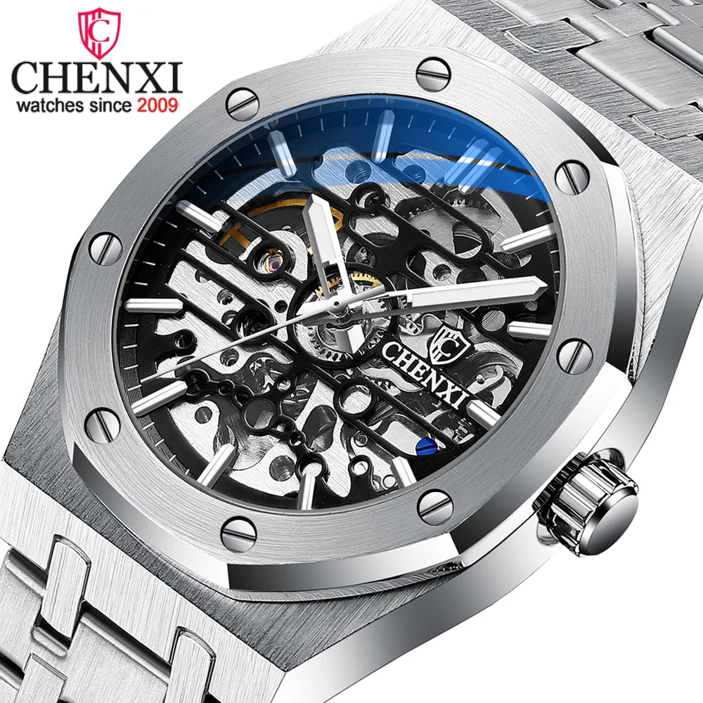 CHENXI, relojes automáticos para hombre, relojes de pulsera Tourbillon mecánicos de primera marca, relojes deportivos impermeables de acero inoxidable para negocios para hombre