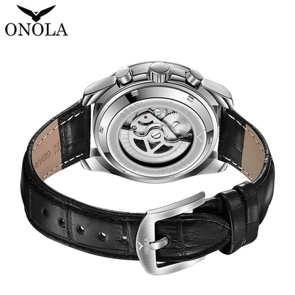 ONOLA 2023 nuevo reloj de moda para hombres, reloj mecánico informal, reloj automático hueco de cuero superior de lujo para hombres